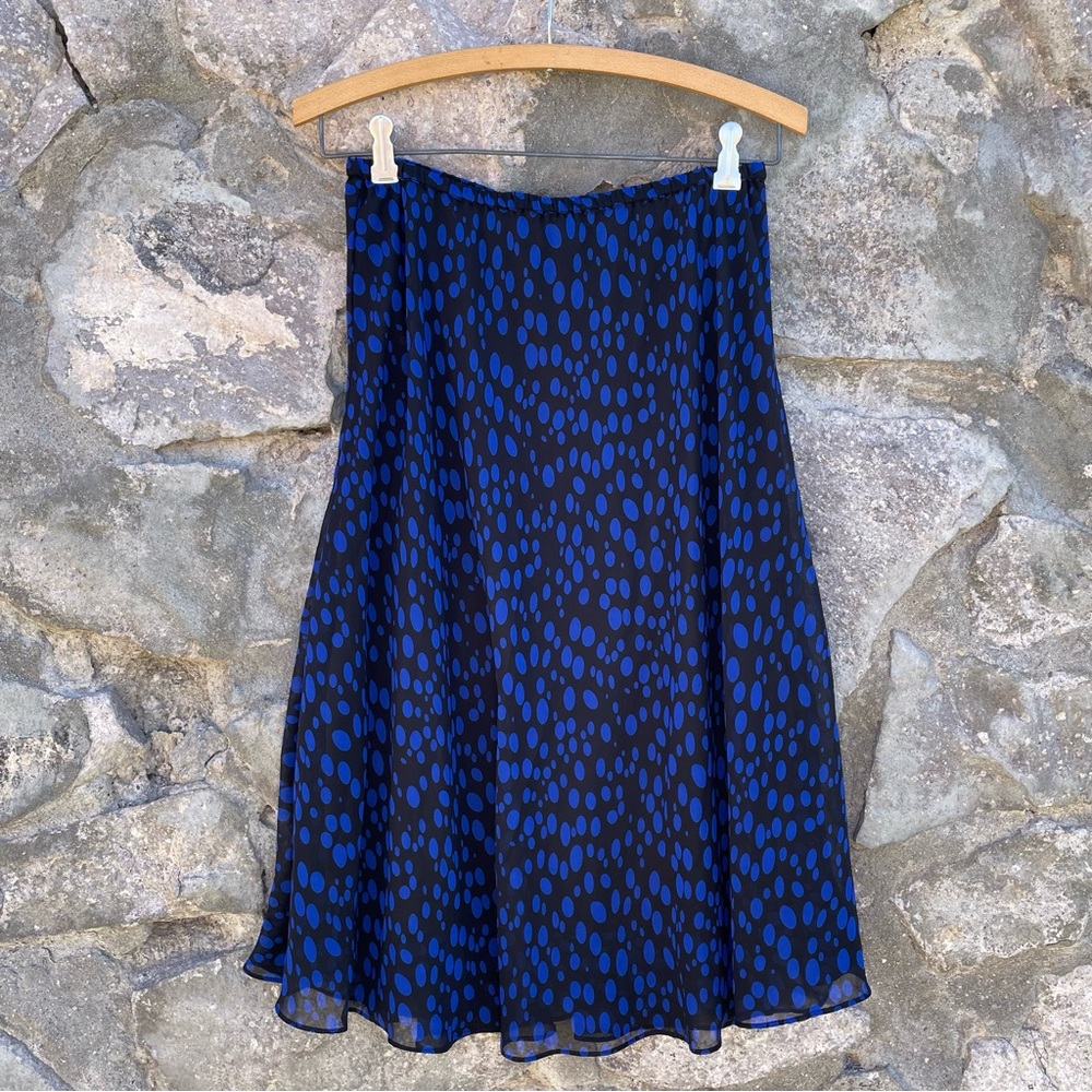 Women's Blue Polka Midi Skirt - Elegant A-Line Silhouette